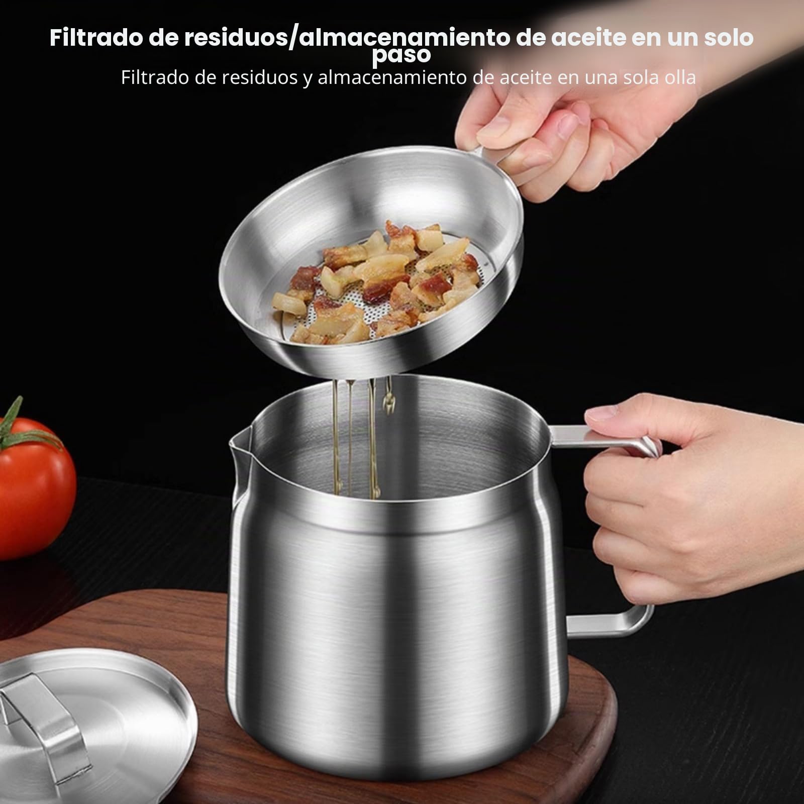 Olla de filtro de aceite de acero inoxidable 304, depósito de grasa de tocino con colador, olla de filtro de aceite de gran capacidad, depósito de filtro de aceite multifuncional, mini
