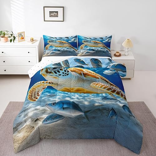 Miniatura 29 de Juego de edredón de olas oceánicas, tamaño Queen, juego de ropa de cama náutica retro con brújula de faro para mujeres, hombres y niños, decoración