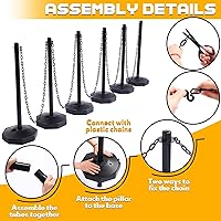 Vista 3 de Geiserailie Paquete de 12 soportes de control de multitudes, postes de plástico con cadena de plástico negro de 5 pies, barreras de control