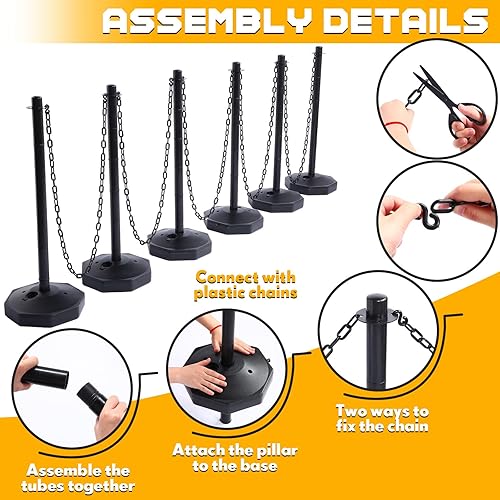 Miniatura 3 de Geiserailie Paquete de 12 postes de puntal de plástico, barreras de control de multitudes con base rellenable, cadena de 5 pies, puntal de barricada