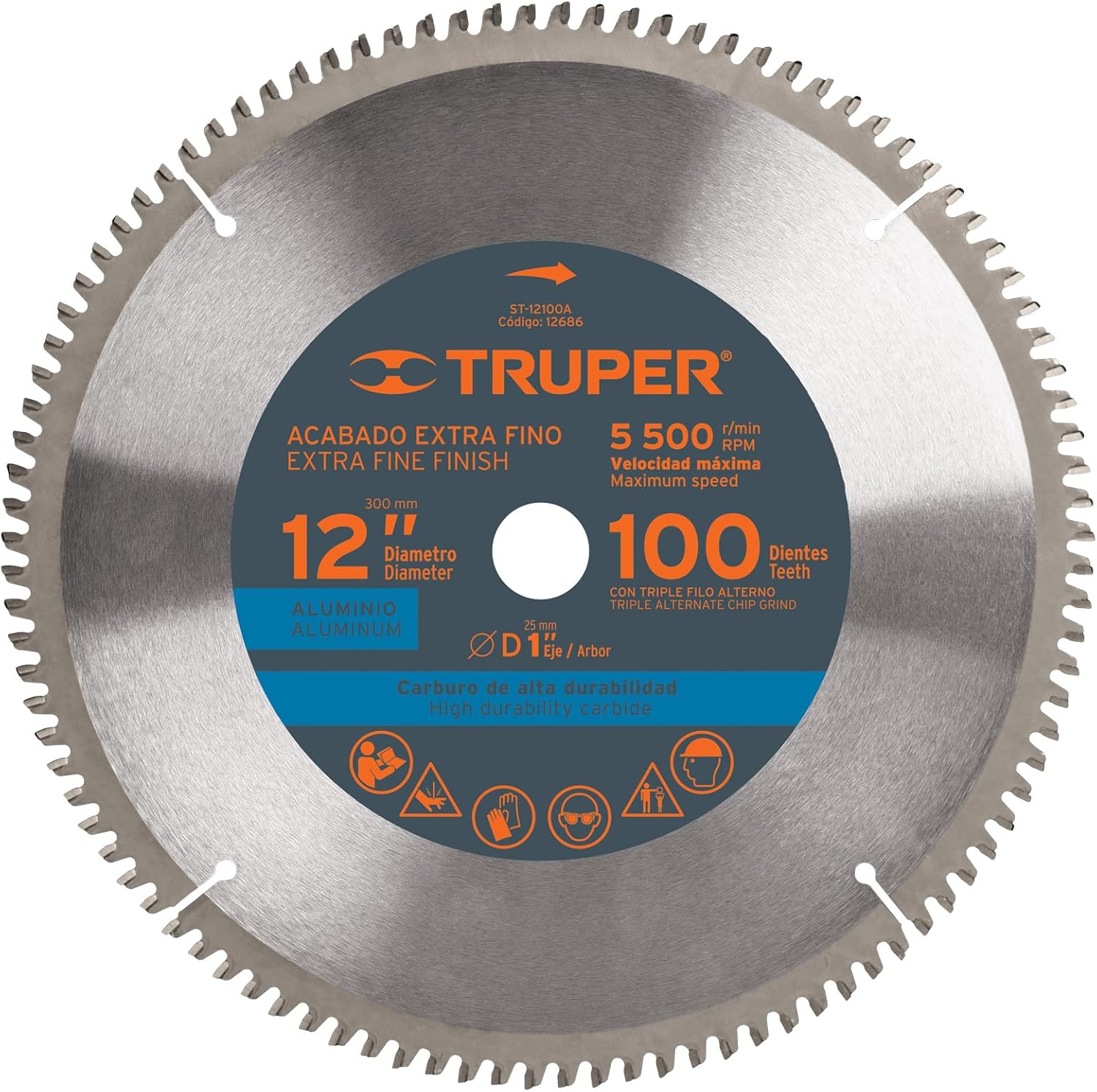 TRUPER ST-12100A 12" Aluminum Cutting Saw Blade, 100 teeth, center 1