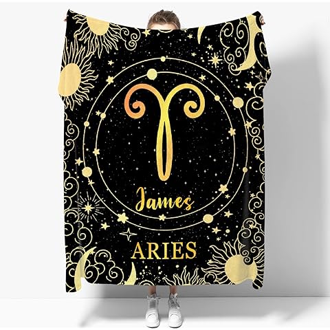 Personalized Aries Blanket, Soft Flannel Horoscope Throws Cozy Lightweight Custom B...