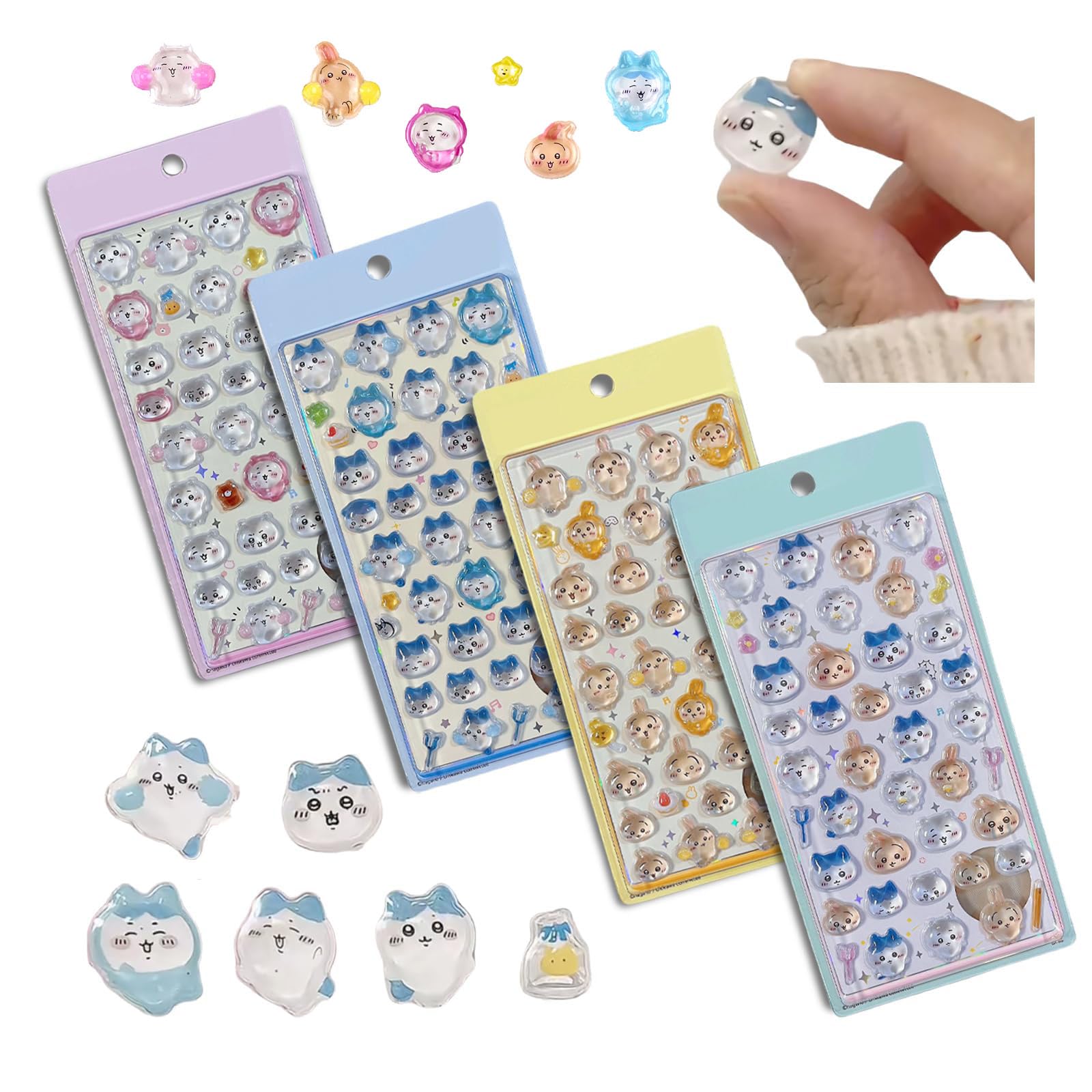 [SENDENG] 4点セット うさぎ ハチワレ 実心 3D立体ステッカー 古本…