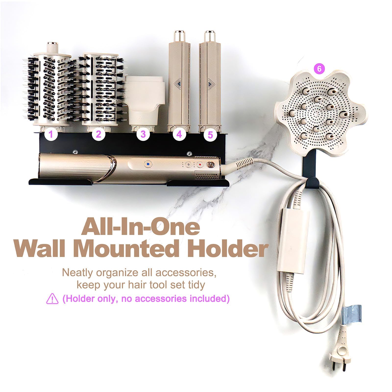 Haartrocknerhalter für Shark Flex Style, Wandhalterung, kompatibel mit Shark FlexStyle, Lockenstab Organizer, Rack mit Kordelaufhänger für Zubehör, Lockenwickler, Bürsten, Diffusor und Aufsätze