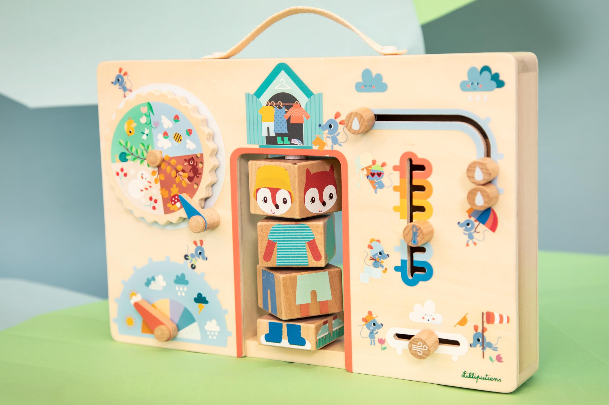 LILLIPUTIENS - Pannello didattico in Legno - Impara a vestirsi in Base al Tempo - Giochi educativi - Sviluppo motorio e Indipendenza - Dimensioni 31x20cm - A Partire da 2 Anni