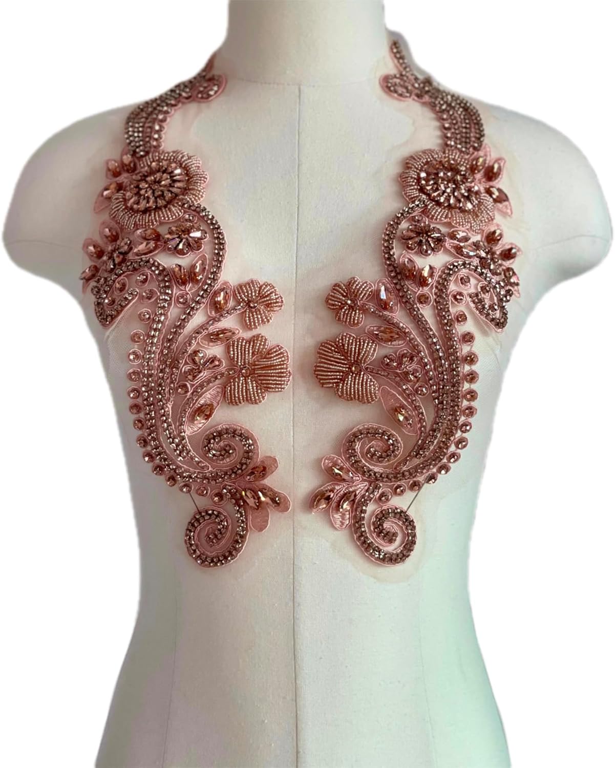 1 Pair Handmade Rhinestone Appliques,Watercolor Pink Rhinestone Applique for Dress, Wedding, Costume Decoration Beaded Patches (Watercolor Pink-1)