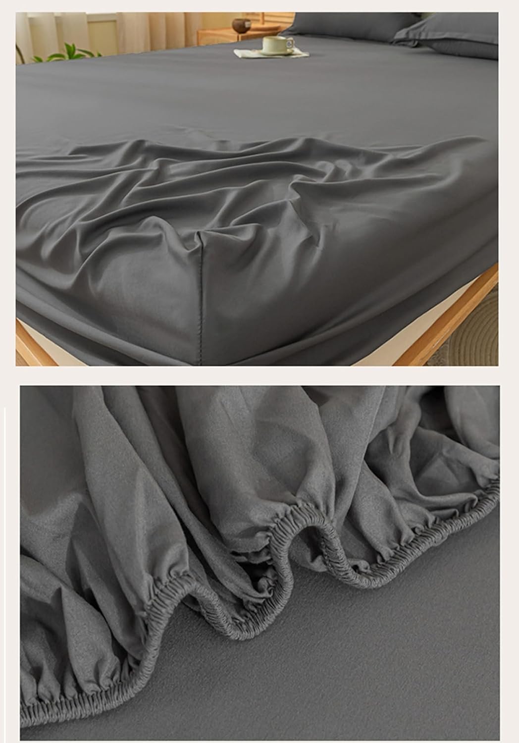 Full XL Fitted Sheet with Elastic Corner Straps,(59 x 78 in),King Mattress Protector Fitted Sheet Solid Color Fitted Sheet Queen Bed Dark Gray