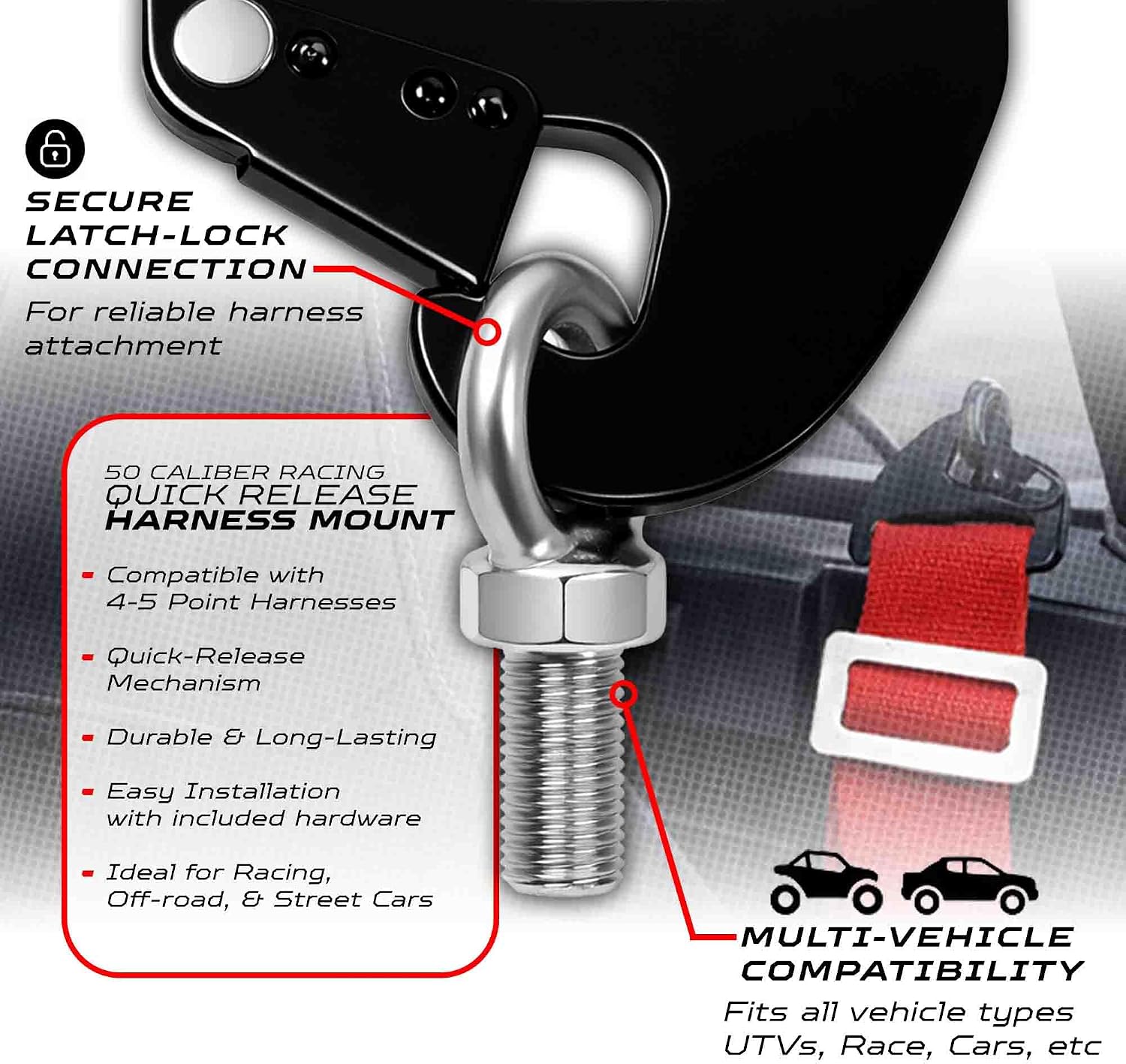 1pc Quick Release Mount for Racing Harness 4 point - 4 & 5 Point Harnes mount used in Bucket Seat Race Car, Off Road, UTV, RZR