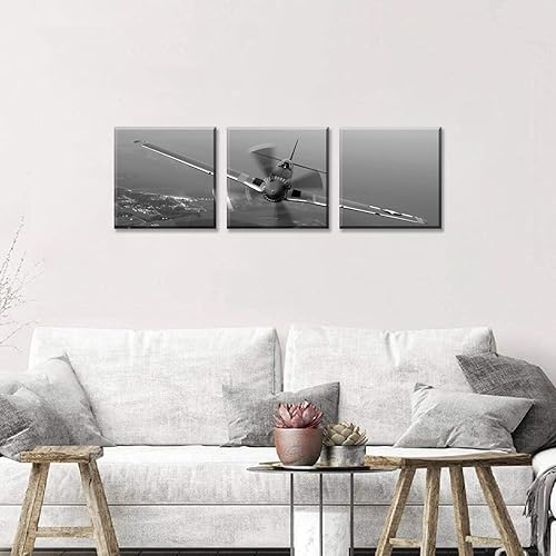 Miniatura 3 de 3 piezas de arte de pared en lienzo en blanco y negro vintage de la Segunda Guerra Mundial, aviones de combate militares, impresiones de fotografía