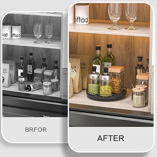 Miniatura 2 de Organizador de mesa giratoria Lazy Susan de madera de roble de 9 pulgadas, Lazy Susan para gabinete, mesa de comedor, despensa, bandeja giratoria de