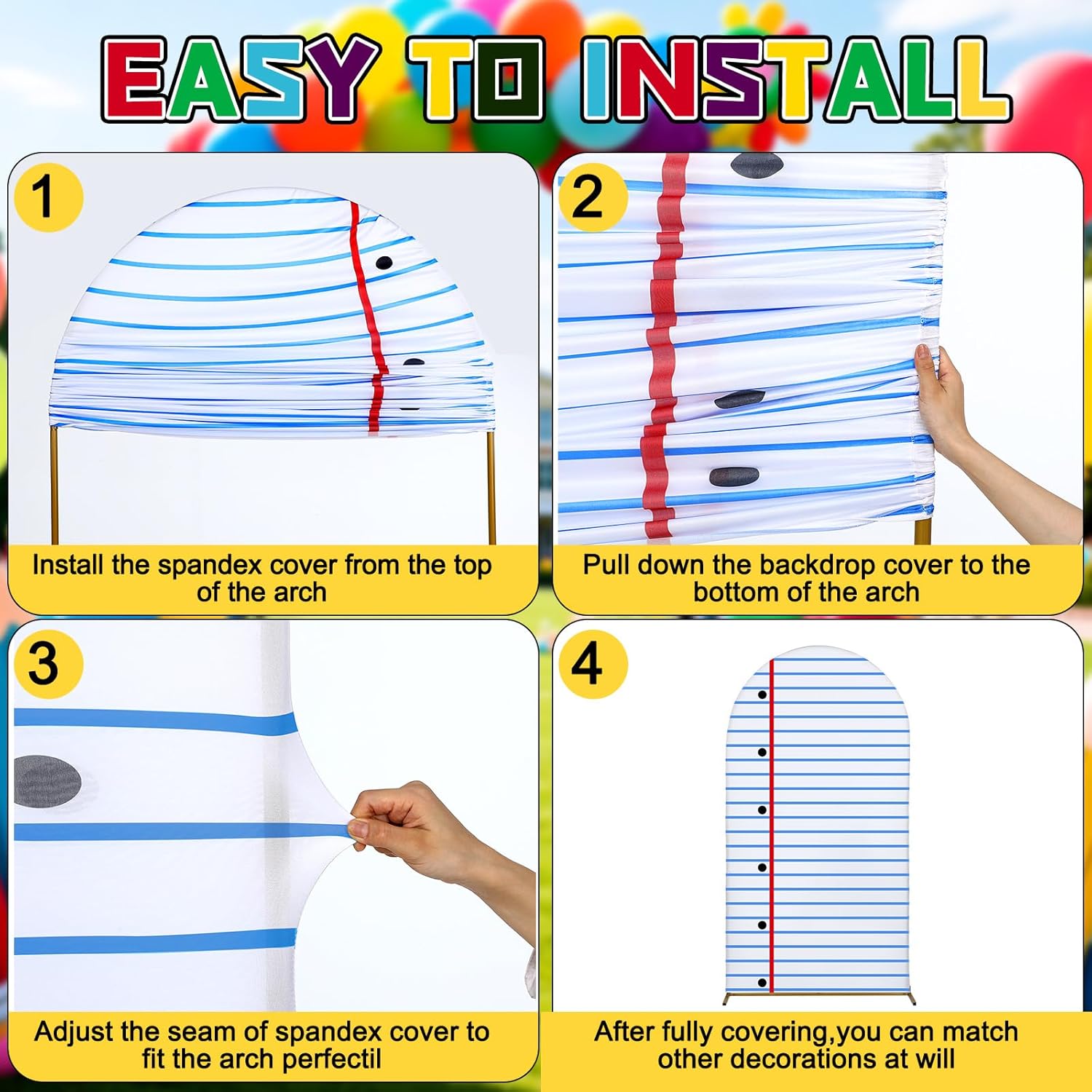 VitalCozy 7.2ft Preschool Graduation Arch Backdrop Notebook Cover Spandex Fitted Arch Stand Covers Kindergarten Backdrop Cover for Back to School Classroom Birthday Party Decoration Student Photoshoot