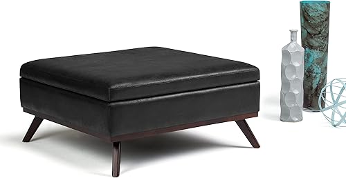 Miniatura 175 de SIMPLIHOME Owen - Bandeja rectangular moderna de mediados de siglo de 34 pulgadas de ancho, otomana pequeña para almacenamiento de mesa auxiliar, en