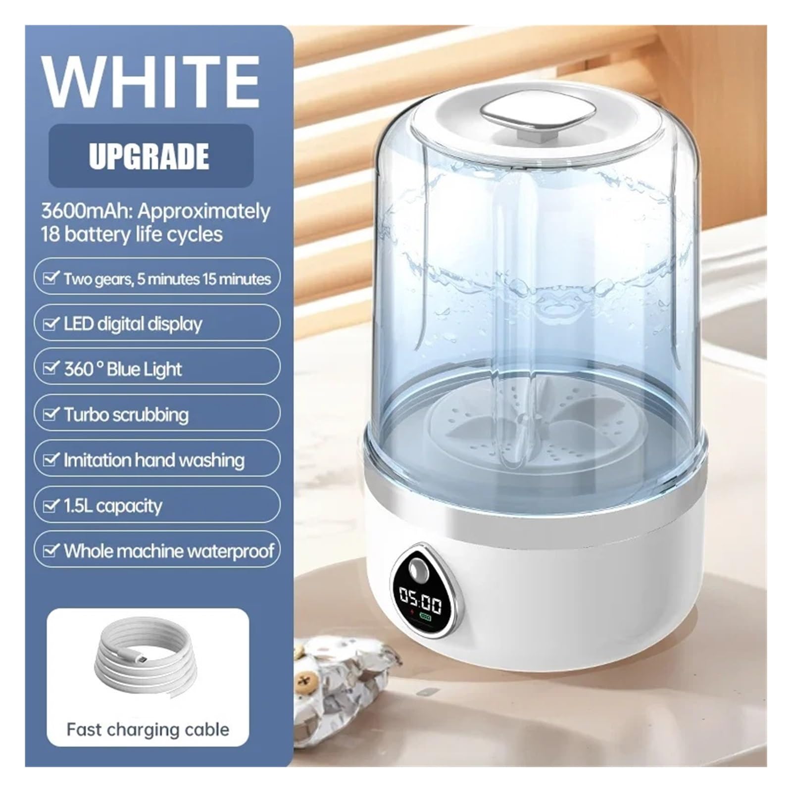 Mini calcetines inalámbricos portátiles del limpiador de la ropa interior lavadora 1.5L con el cubo lavadero