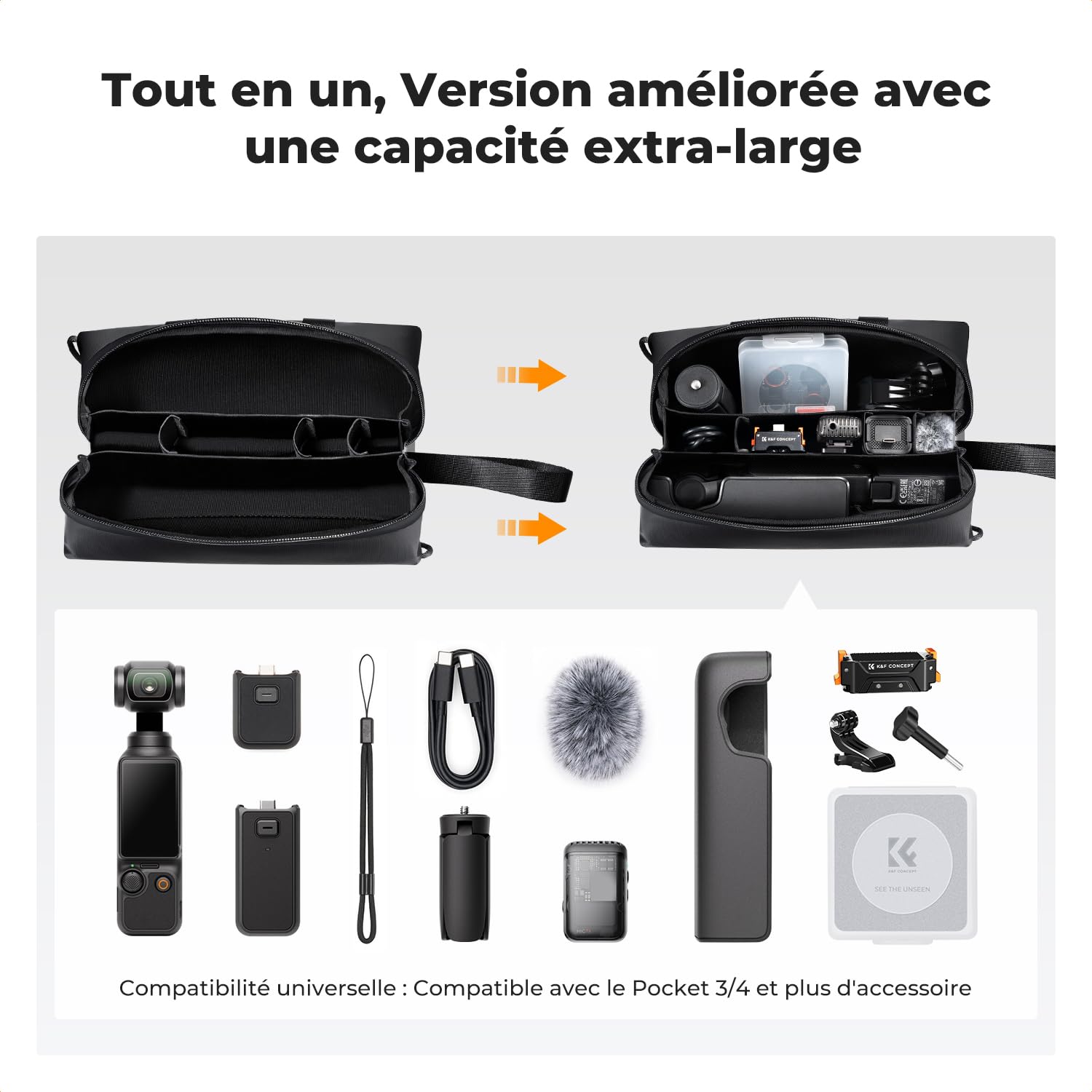 K&F CONCEPT Étui Pochette Housse Malette Rangement Boite pour DJI Osmo Pocket 4/3 Accessoires et Combo
