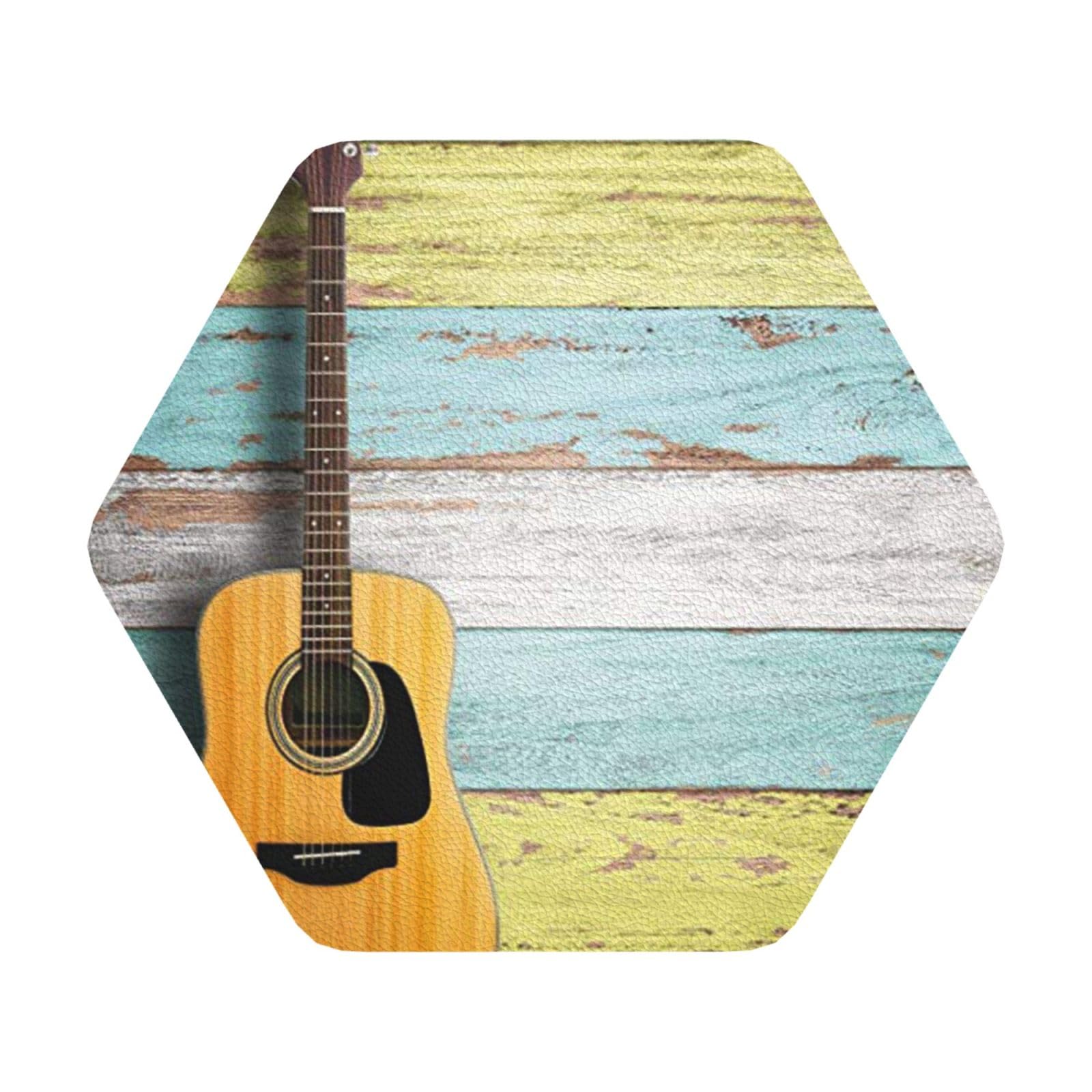 Nice Guitar PU Leather Coasters Set of 6 Hexagon Drink Coasters