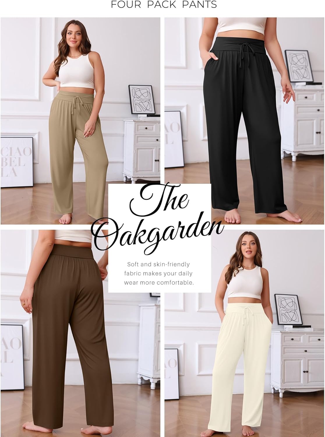 4 Pack Women's Plus Size Sweatpants Wide Leg Baggy Drawstring Pants Yoga Casual Workout Joggers with Pockets - Image 4