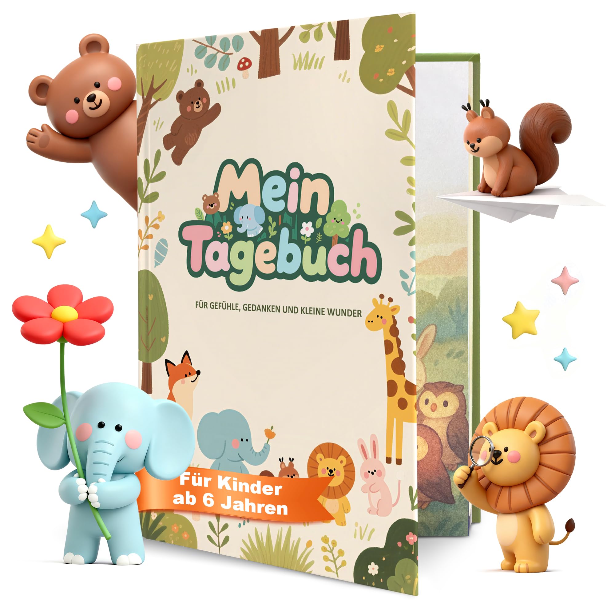 BIROYAL Gefühlstagebuch Kinder, Tagebuch Kinder A5 Hardcover - 5-Minuten Achtsamkeit für 6-12 Jahre, 120g Tintenfestes Papier, 24 Wochen Tagebuch mit Begleiter Nala für Kindererziehung & Familien