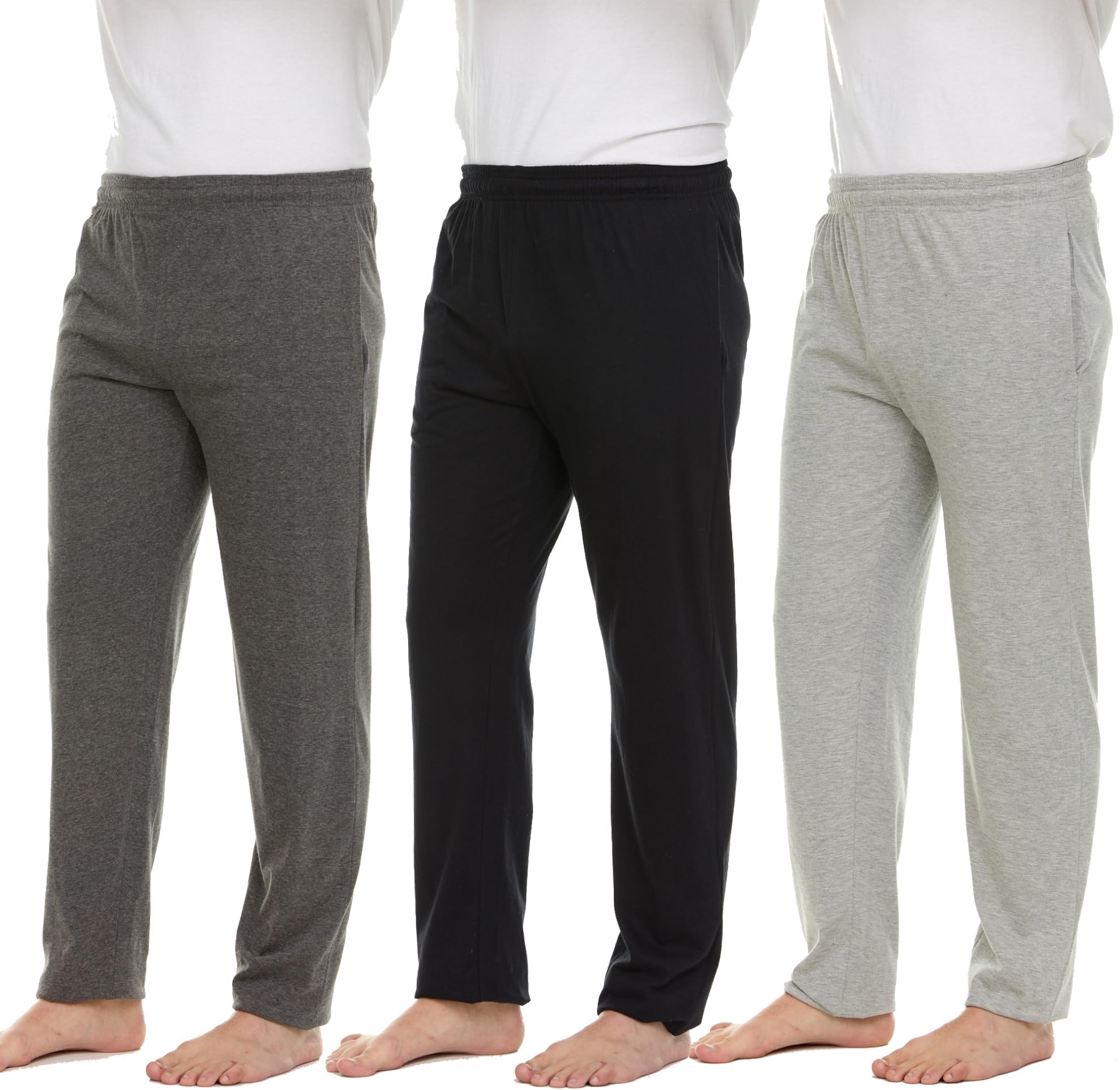 Essential ElementsMen's 100% Cotton Jersey Active Lounge Sleep Pajama Pants for Men - 3 Pack