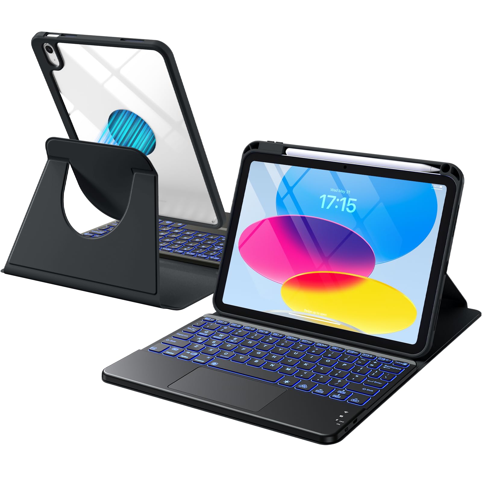 Harvopu for iPad A16 11th/10th Generation Case with Keyboard, 360 Rotation