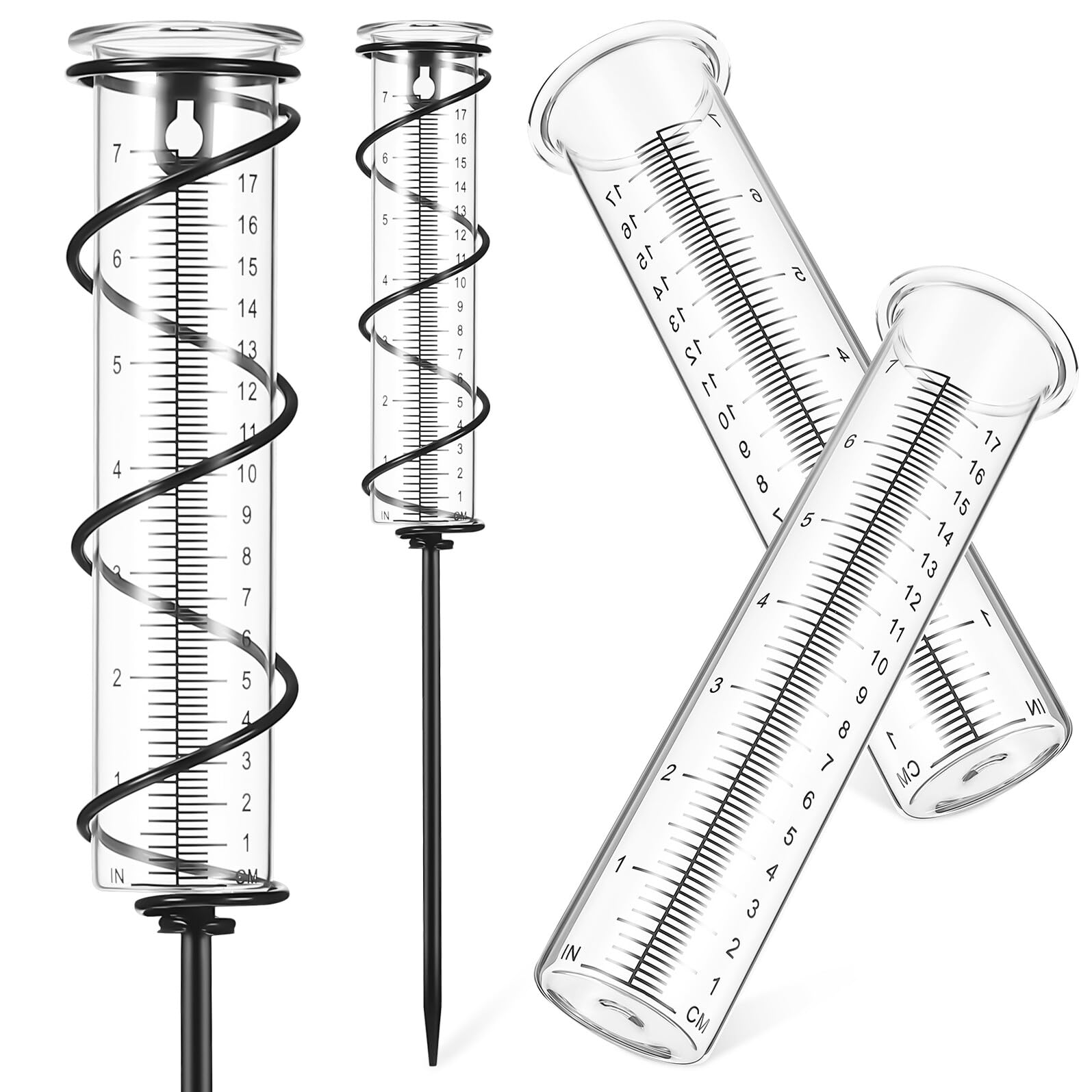 Pluviomètre 1 Set avec Tube de Remplacement, Verre et Fer, Échelle Double