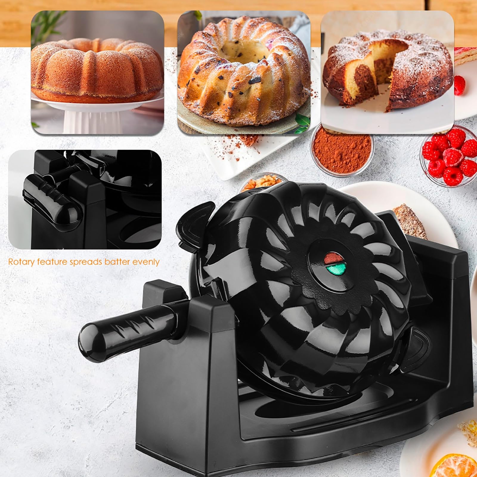 1800 W Elettrico Rotante Macchina for Torte di Lava, Temperatura Costante Automatica, Calore Uniforme, con Piedini Antiscivolo e Piastra Antiaderente, for Cucina Domestica e Commerciale