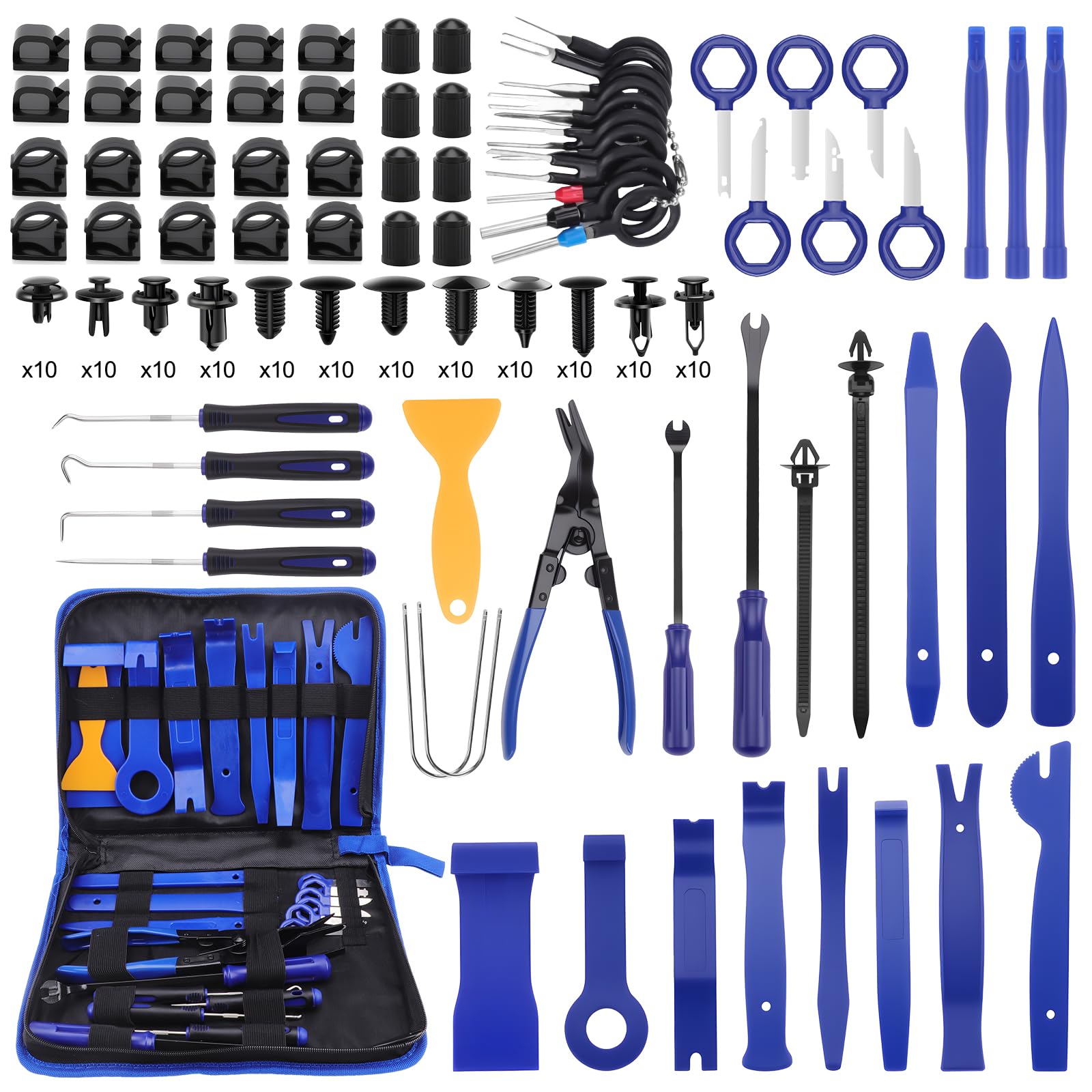 KAOLALI 330 Pezzi Kit Smontaggio Pannelli Auto, Kit Leve Plastica Smontaggio, Nylon Strumento di Rimozione Auto, Kit di Smontaggio per Riparazioni Auto per Auto Porta, Pannello, Radio, Blu