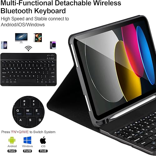 Miniatura 2 de Funda para iPad 11/10ª generación con teclado, funda de teclado Bluetooth desmontable para iPad A16 2025 de 11 pulgadas/10ª generación 2022 de 10.9
