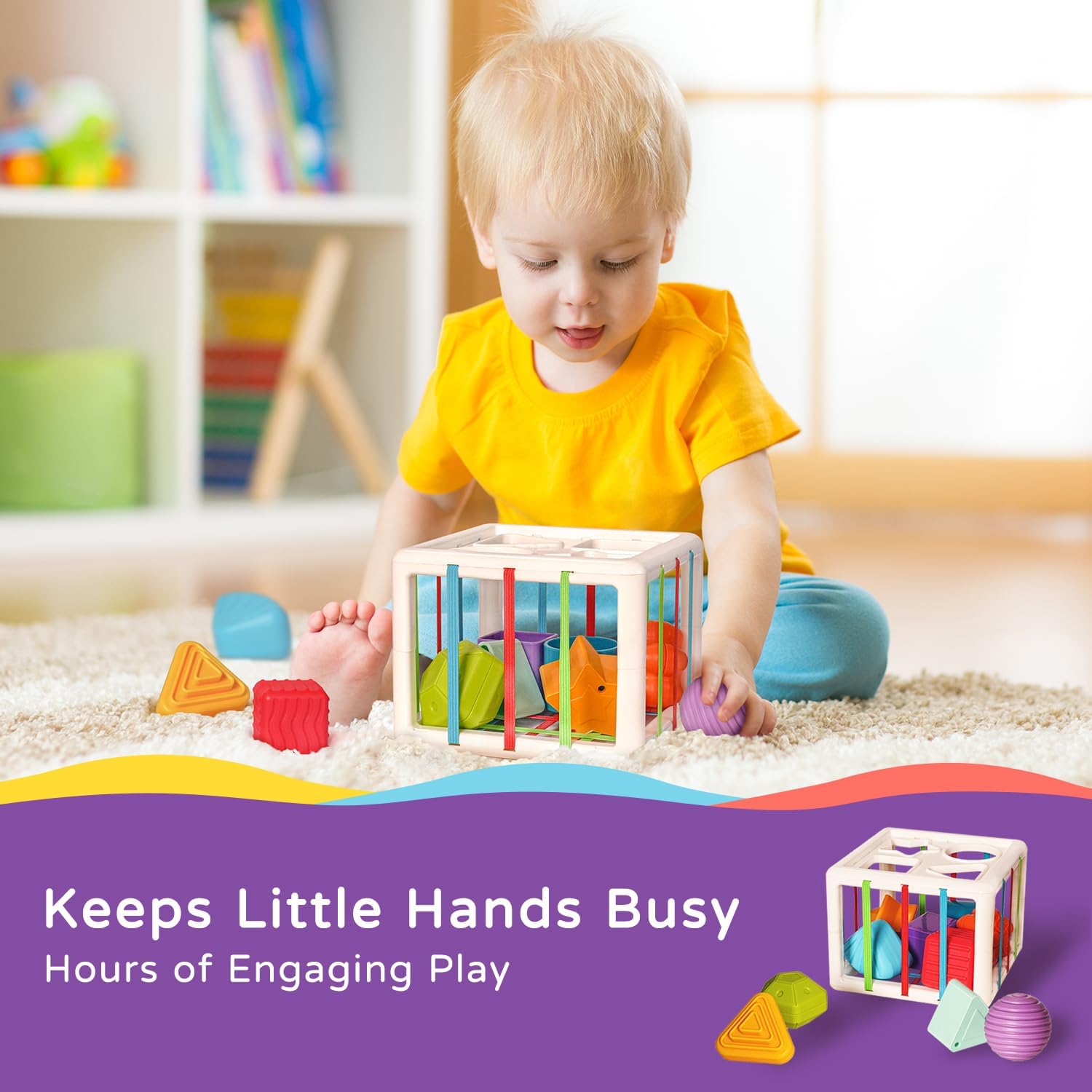 LiKee Shape Sorter Toys for 1+ Years Old, 10pcs Montessori Baby Blocks, Sensory Toddler Learning Toy for Fine Motor Skills, Infant Developmental Toys Gift for Boys Girls Ages 18+ Months image 7 of 8 B09LCHBZ7P