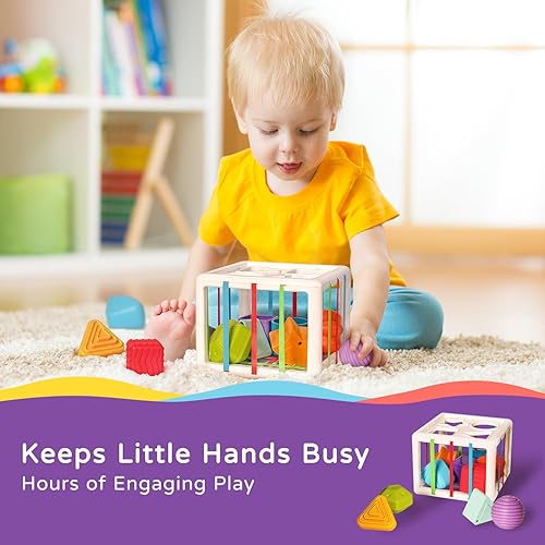 Miniatura 7 de LiKee Juguetes Montessori para niños de 1 año y más, clasificador de formas,10 bloques para el desarrollo sensorial y las habilidad motoras finas,