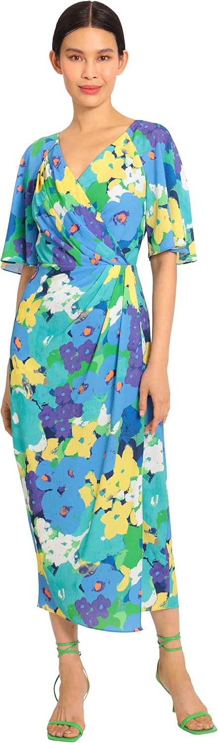 maggy london flutter sleeve faux wrap midi dress Maggy London Flutter Sleeve Faux Wrap Midi Dress Size: 4