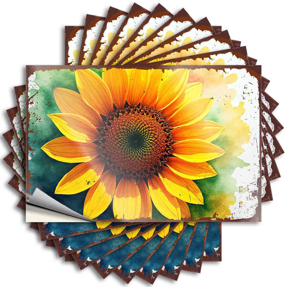 Decals Sets | Coastal Bumper Sunflower Bliss: Vibrant Petals Against A Watercolor Background for Science(6X9CM)
