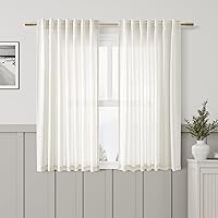 Vista 29 de Paneles de cortina de lino con pestaña trasera, de 84 pulgadas de largo, cortinas plisadas semitraslúcidas, mezcla de lino sintético, estilo rústico