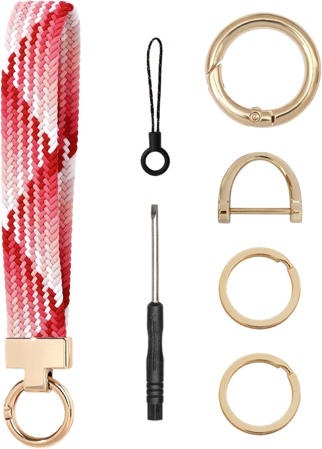 Keychain Wristlet, Stretchy Key Chain Woven Wrist Lanyard for Keys with 2 Buckles, 2 Keyrings and D-ring for Women