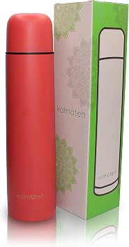 KALMATEH Modern & Elegant Double Walled Vacuum Insulated Stainless Steel Thermo Bottle 1000ml, Precise Pouring & Heat Retention For Yerba Mate, Coffee, Tea, and Camping Coral Reef, 1000 ml