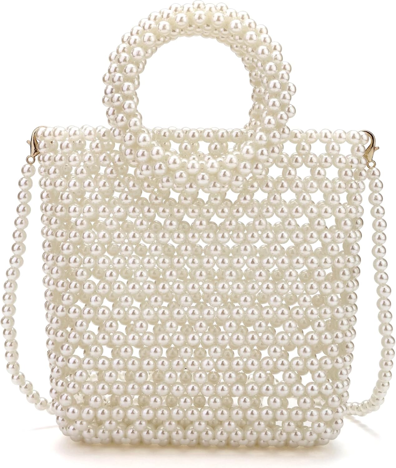 Ayliss Women Pearl Clutch Bag Crossbody Handbag Purse Beaded Evening Bag Shoulder Wedding Clutch Top-Handle Chain