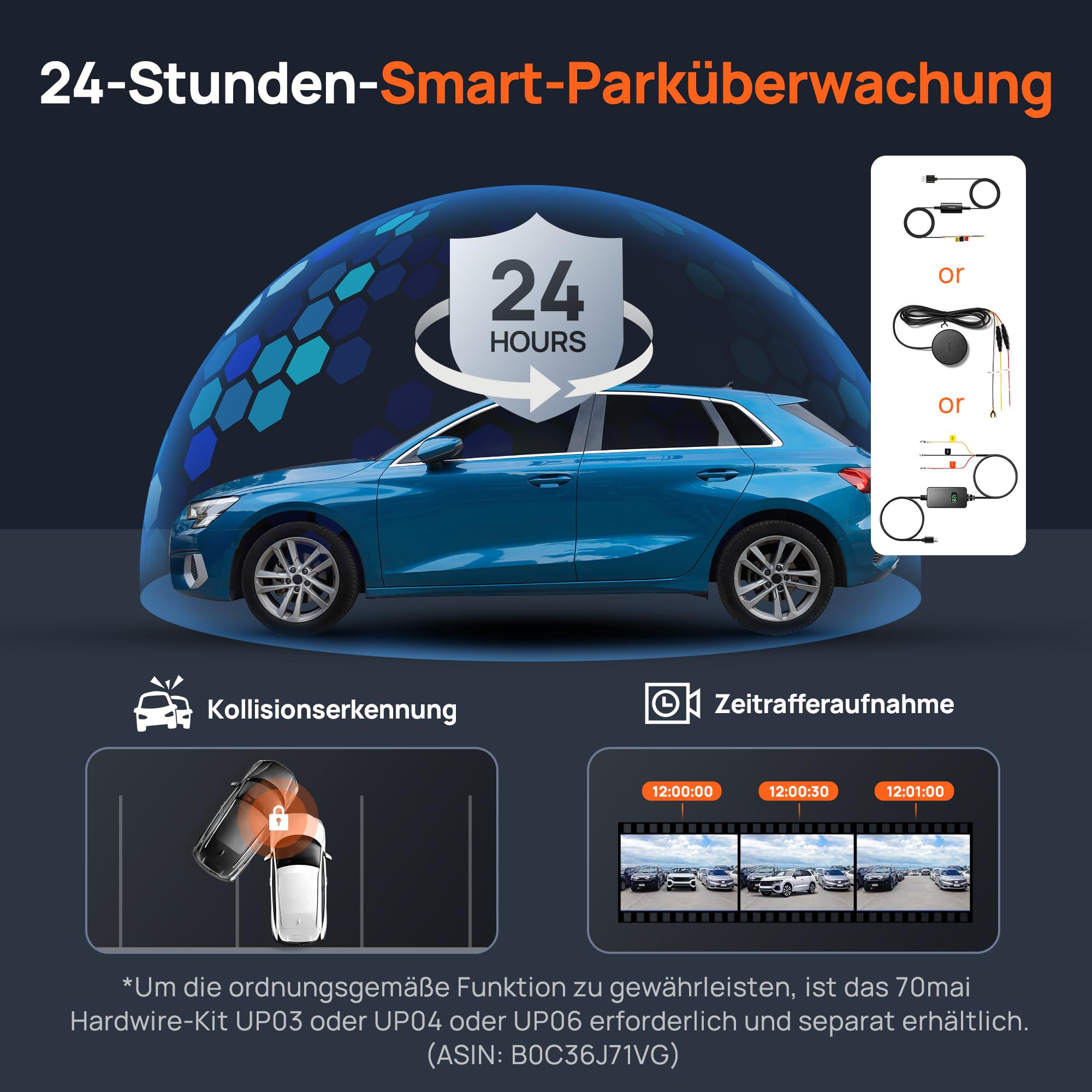 70mai A510 Dashcam 2.7K 1944P+1080P STARVIS 2 Dual HDR Nachtsicht, GPS, G-Sensor, ADAS, 64GB SD Karte