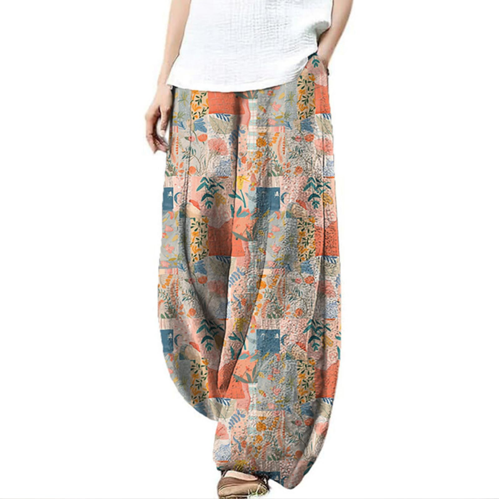 MARSVOVO Wide Leg Dress Pants Women Boho Summer Loose Novelty Print with Pocket Casual Outdoor Palazzo Pants for