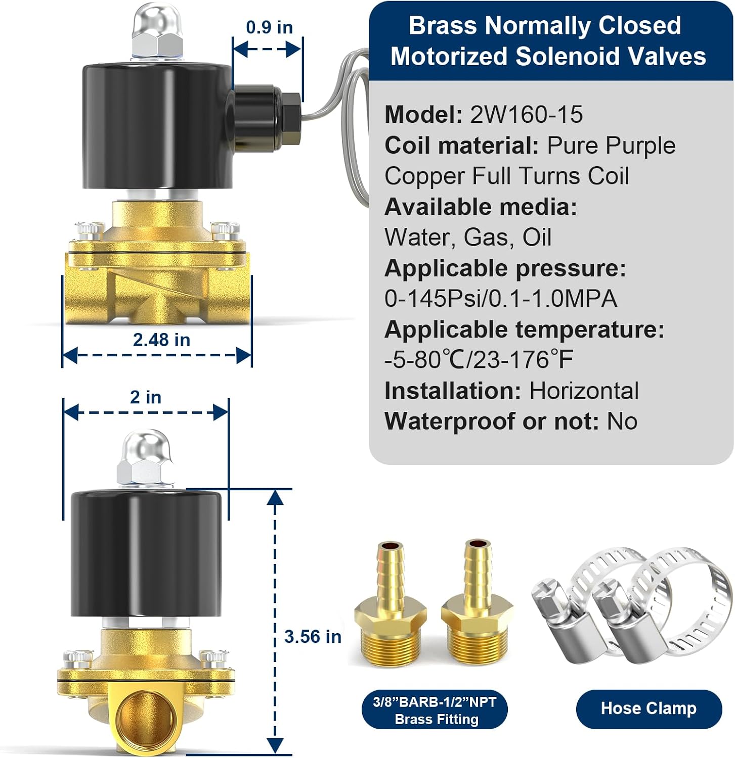 TAILONZ PNEUMATIC 1/2 Inch NPT DC12V Brass Electric Solenoid Valve 2W160-15 Normally Closed Water, Air, Diesel