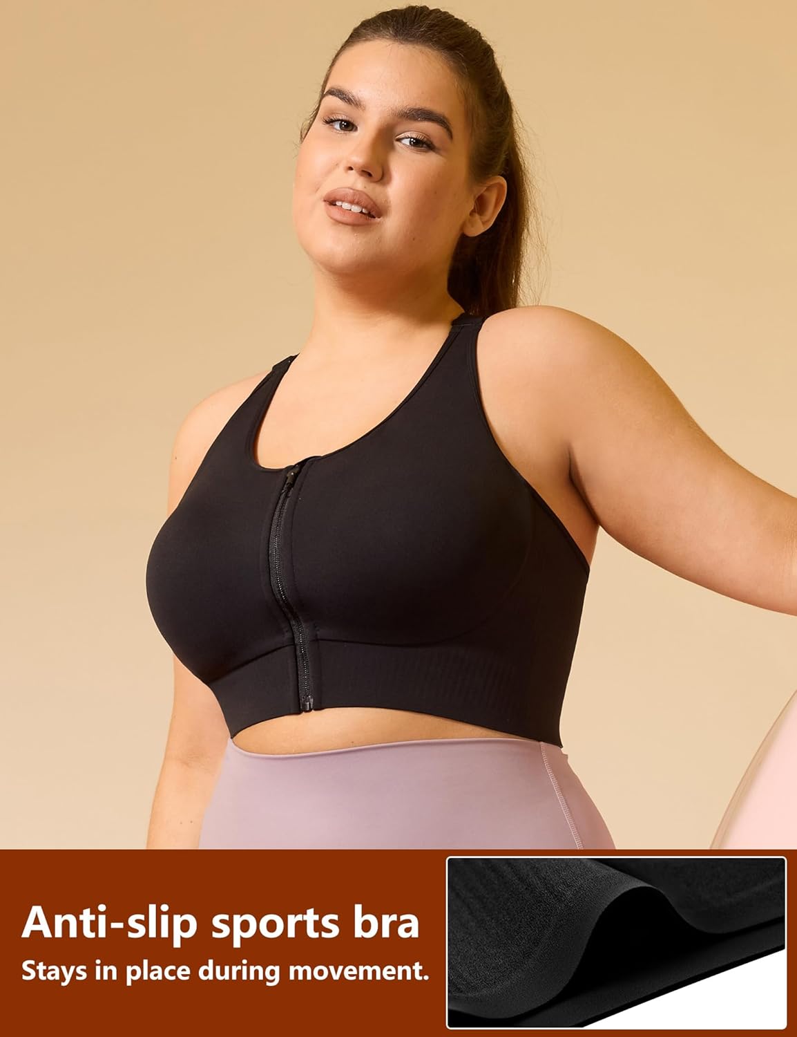 Cordaw Front Zipper Plus Size Sports Bra for Women, High Impact Racerback with Fixed Cup for Running Gym