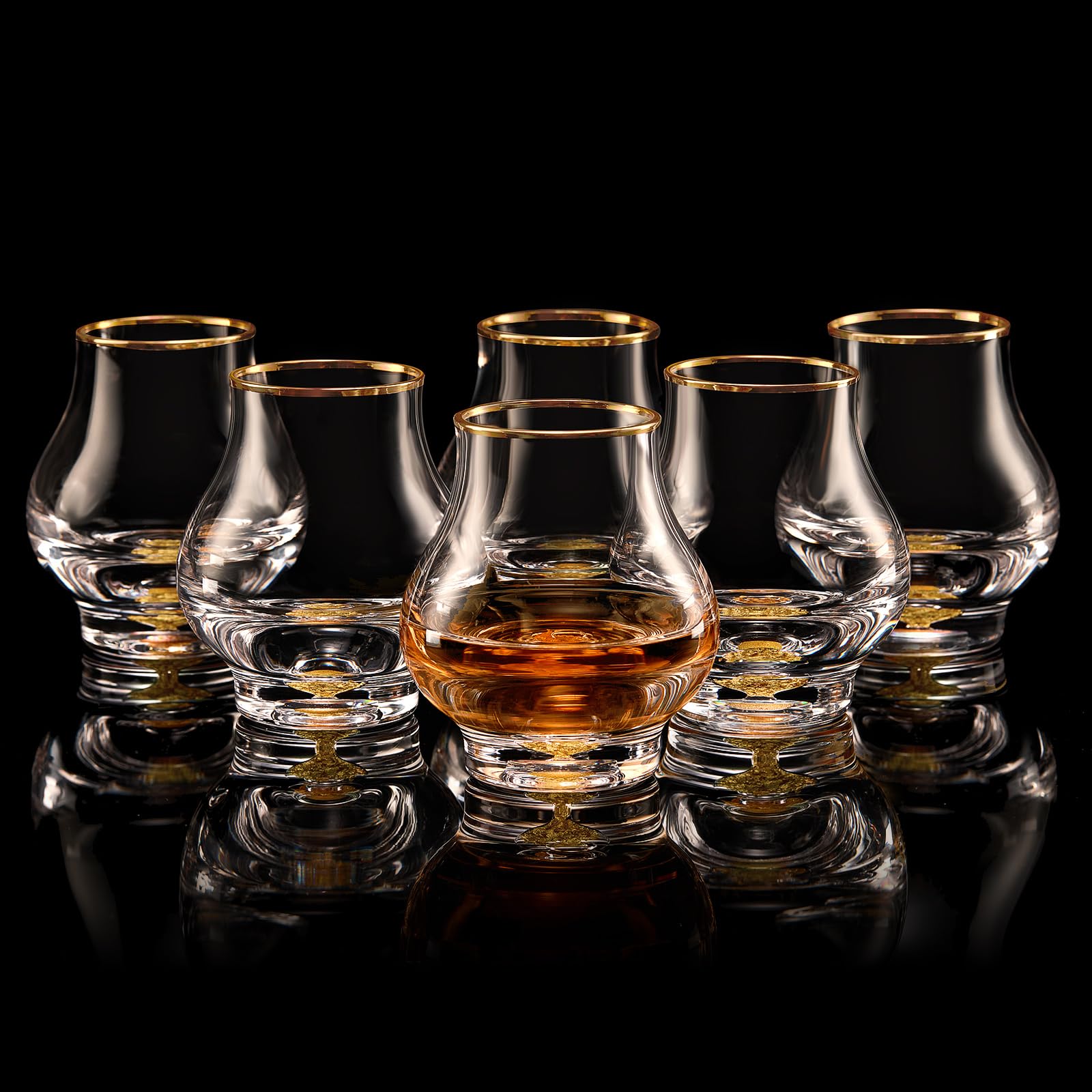 DUJUST‌ Elegant Curvaceous Snifter Glasses Set of 6 (7oz), Crystal Whiskey Glass with 24K Gold Leaf Flakes, ONE OF A KIND, Luxury Glass for Brandy/Bourbon/Tequila, BPA-Free&amp;Lead-Free