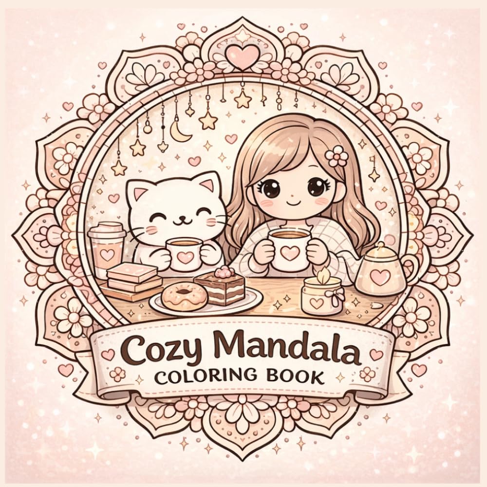 Cozy Mandala Coloring Book for Adults & Teens: Cute Kawaii Cat & Relaxing Simple Designs, Bold and Easy Coloring Pages