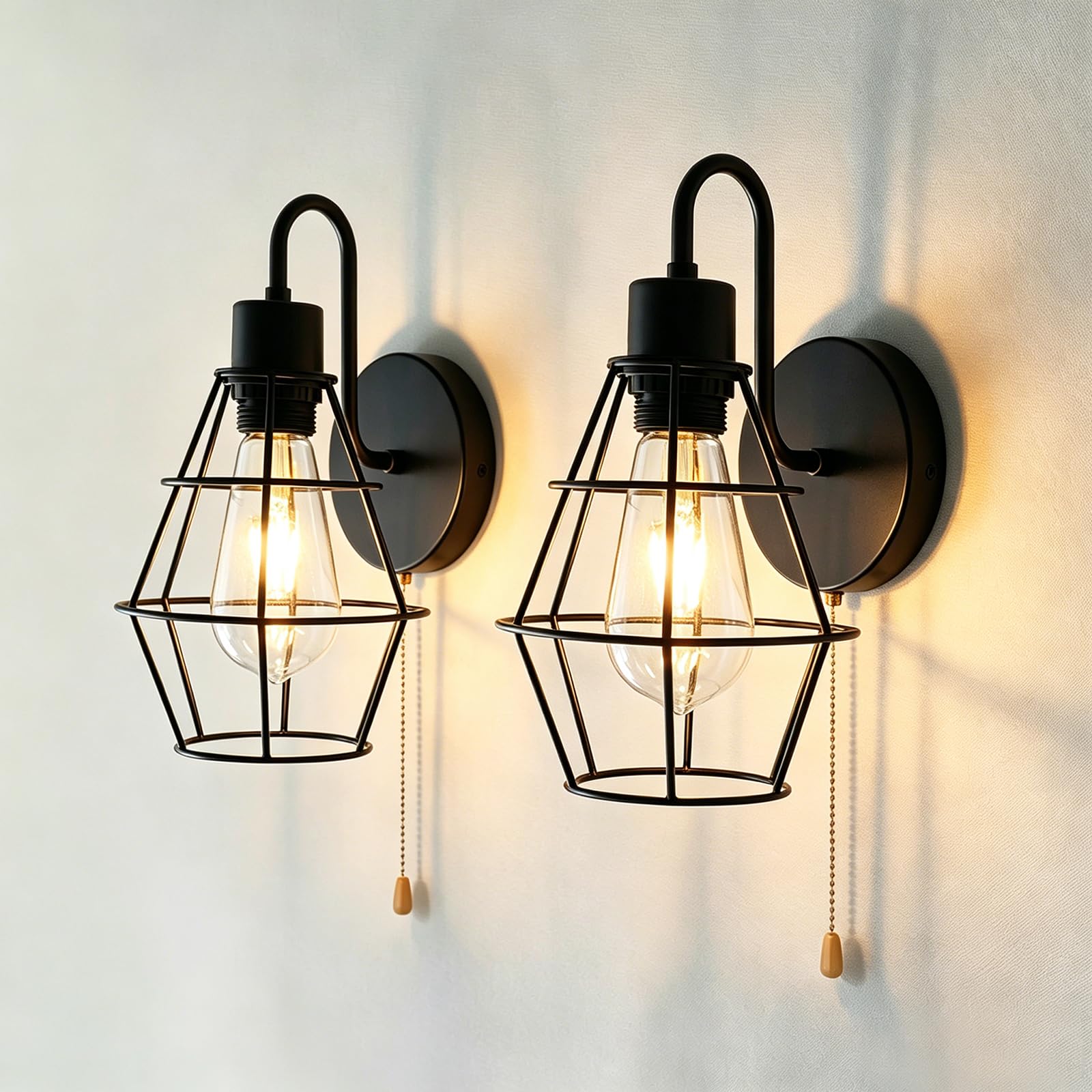 2 Stück Cage Wandlampe mit Schalter Retro
