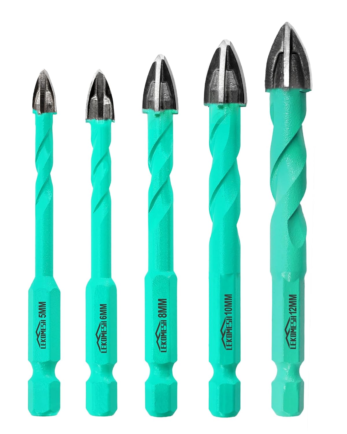 Masonry Concrete Drill Bits Set - 5pcs 5/6/8/10/12mm Carbide Drill Bits Tip for Wood, Plastic, Masonry, Ceramic Tile, Concrete, Marble, Quick Change Hex Shank