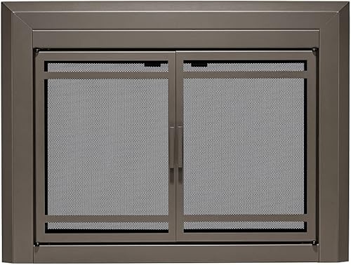 UniFlame - Kendall - Puertas de chimenea estilo gabinete con vidrio templado ahumado (color bronce aceitado, tamaño pequeño - se adapta a aperturas