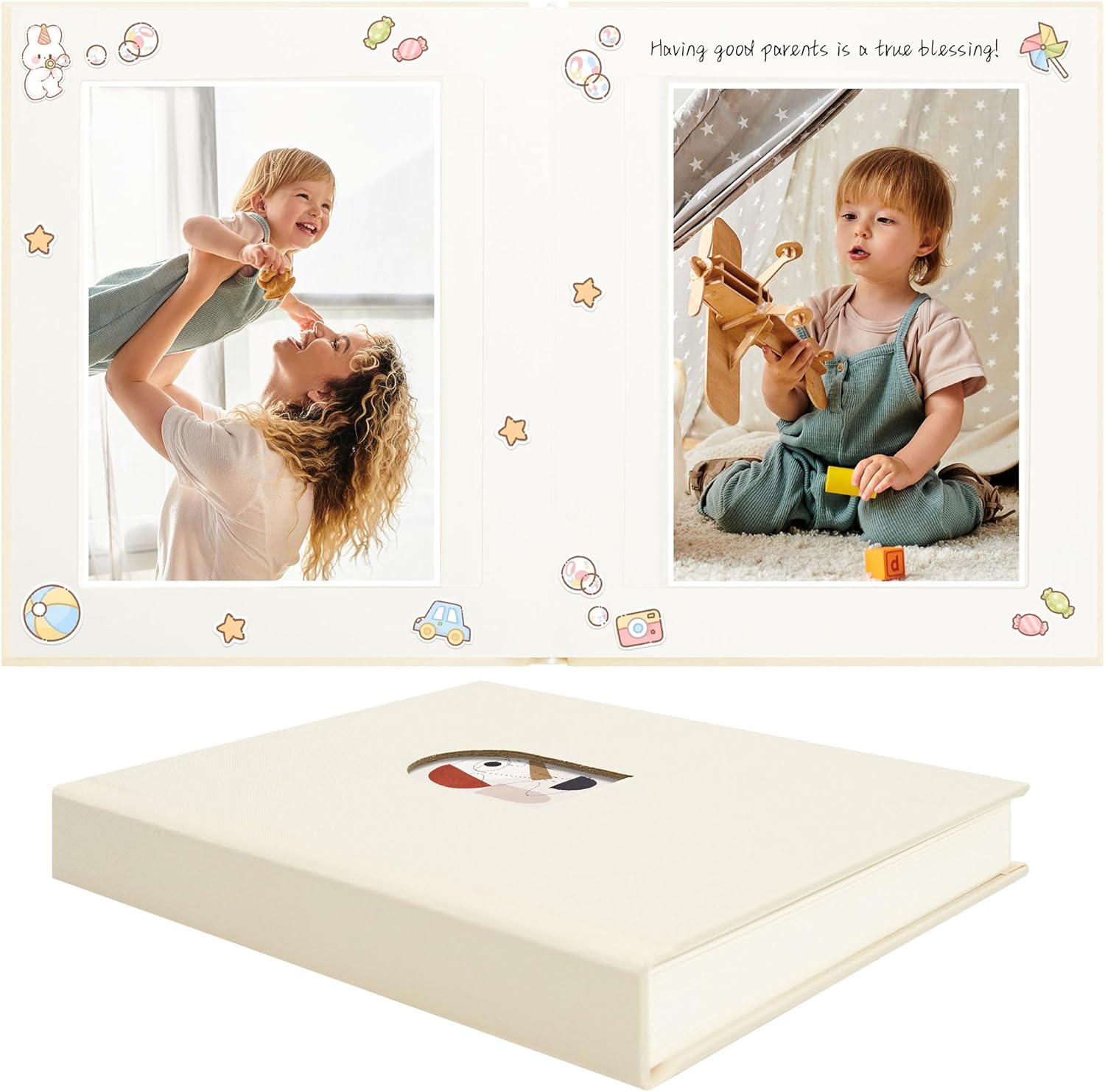 Vienrose Photo Album 5x7 with Writing Space, Fabric Cover Picture Book Holds 30 Pockets for Wedding Baby Family Graduation, Beige