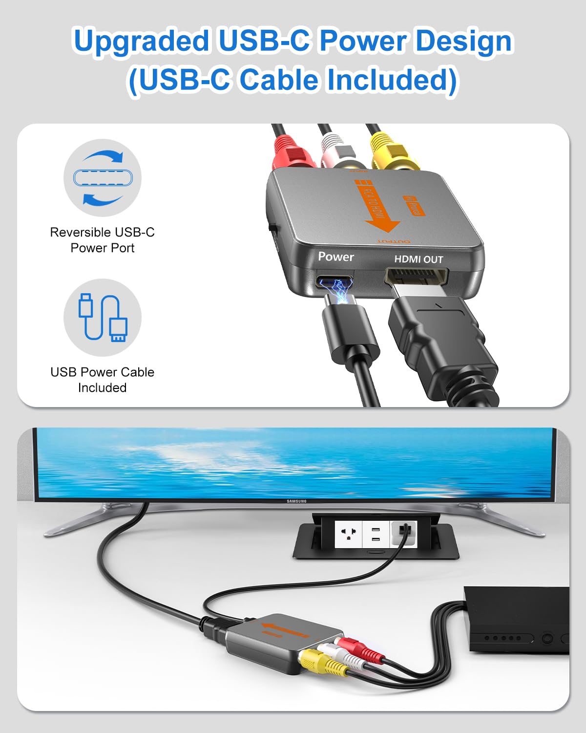 Konwerter OLKIEQZ Hiprorca AV do HDMI, Konwerter Mini RCA na HDMI, kompozytowy adapter audio CVBS do N64/PS2/ STB/VHS/