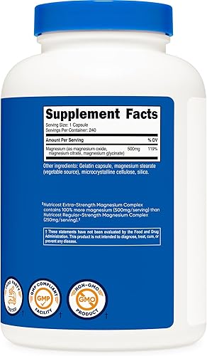 Miniatura 5 de Nutricost Complejo de magnesio 500 mg, 240 cápsulas – óxido de magnesio, citrato y glicinato – Sin gluten y sin OMG