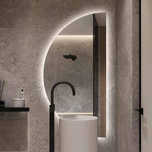 Miniatura 2 de Espejo de baño LED, espejo de baño semicircular, espejo de tocador, iluminación de tres colores, montado en la pared, espejo retroiluminado