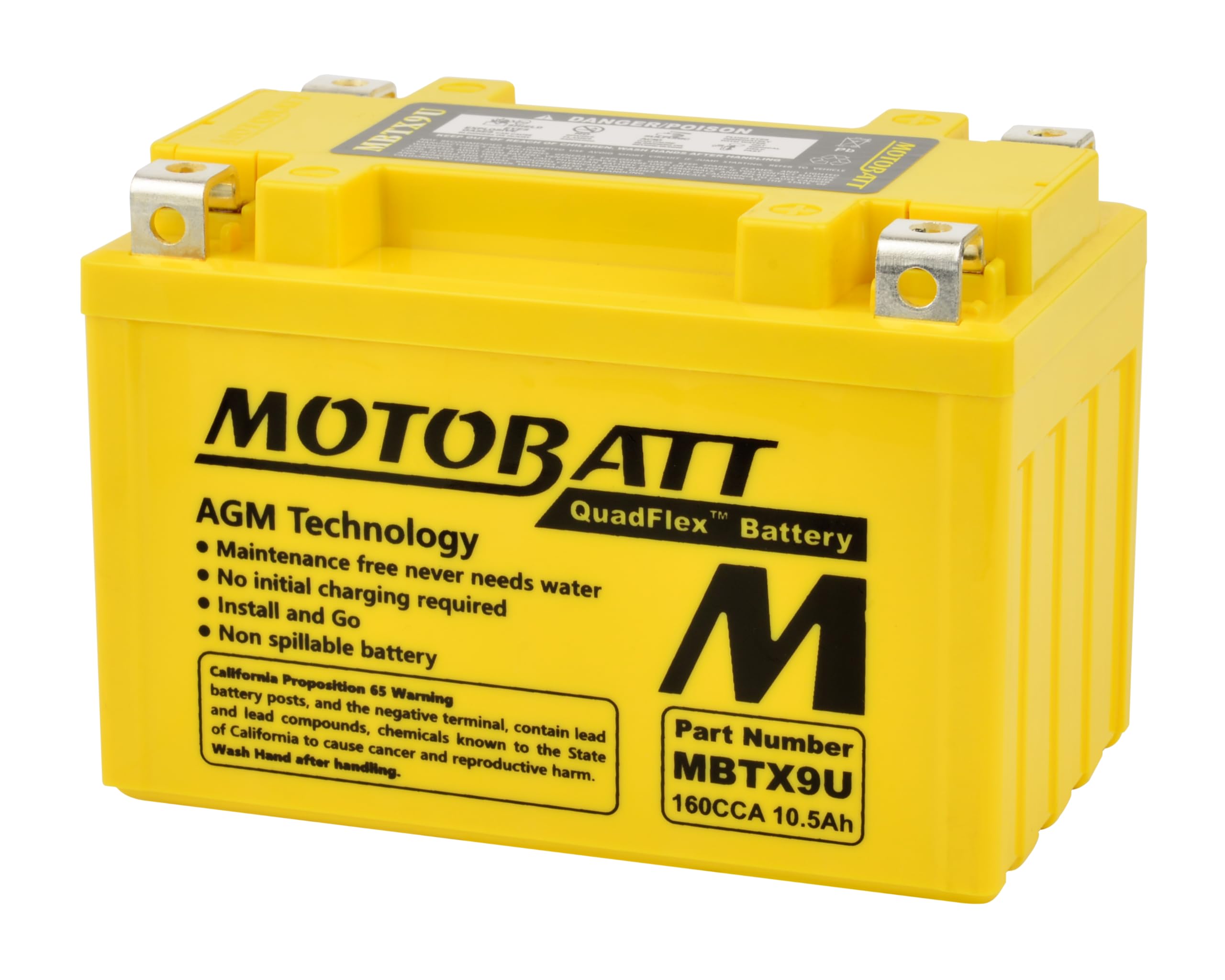 MOTOBATT - Motorradbatterie AGM MBTX9U | 12V 10.5Ah 160CCA | Versiegelt & Werksaktiviert | Kompatibel mit YTR9-BS, YTX9, u.a. | Kompatibel mit Honda, Yamaha, Kawasaki, Suzuki, BMW u.a.
