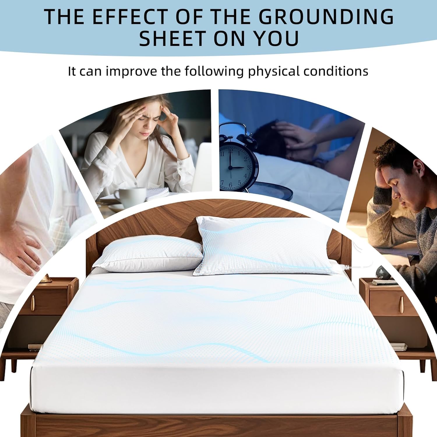 Grounding Sheets with 88% Organic Cotton & 12% Silver Fiber, Grounding Sheets Queen Size, Conductive Earthing Sheet for Better Sleep, Stress Relief (60.2"x 80"x 15" White)